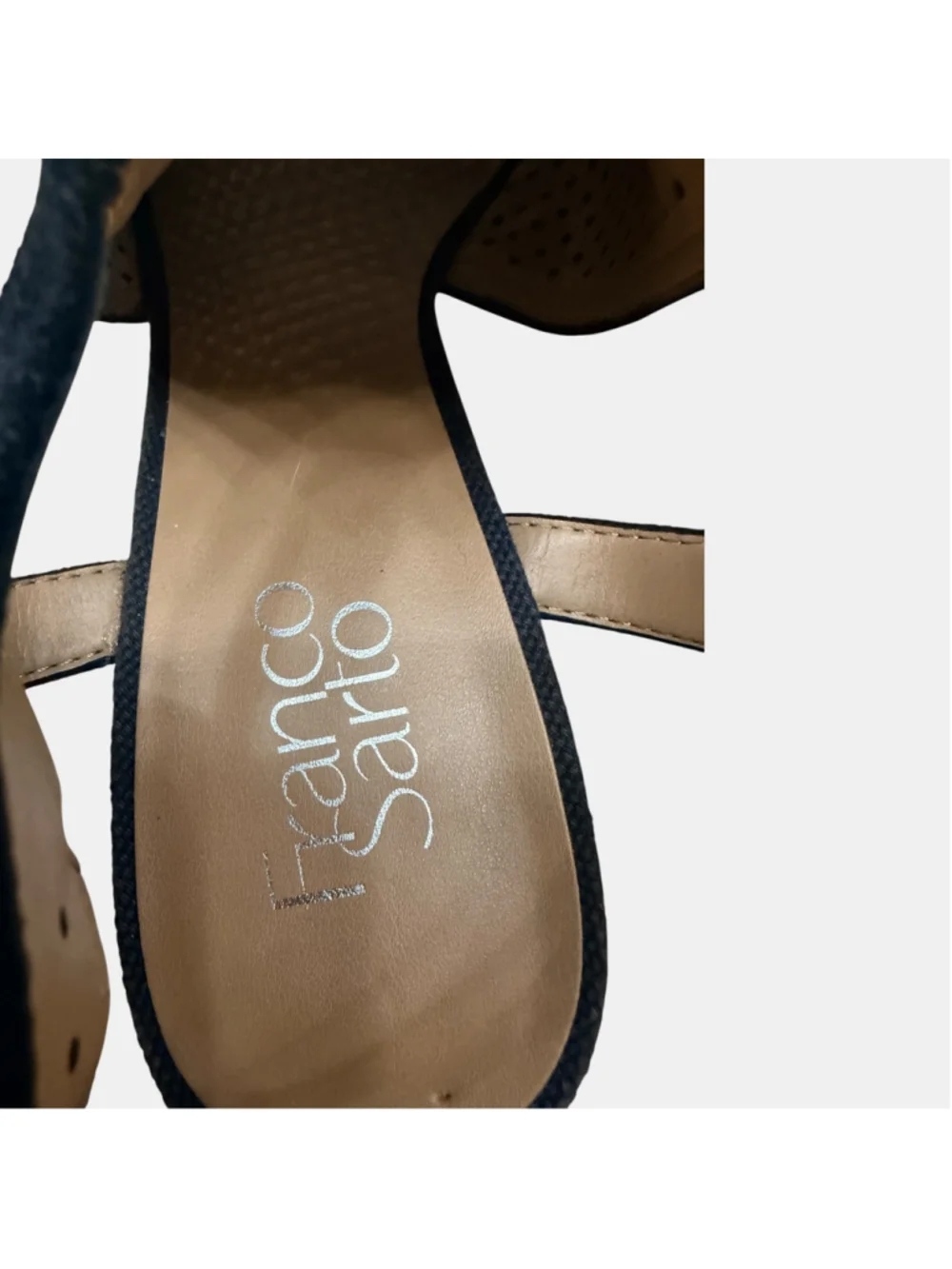 Franco Sarto Harlet Black Suede Perforated Peep Toe Slingback Heels Women’s 10
